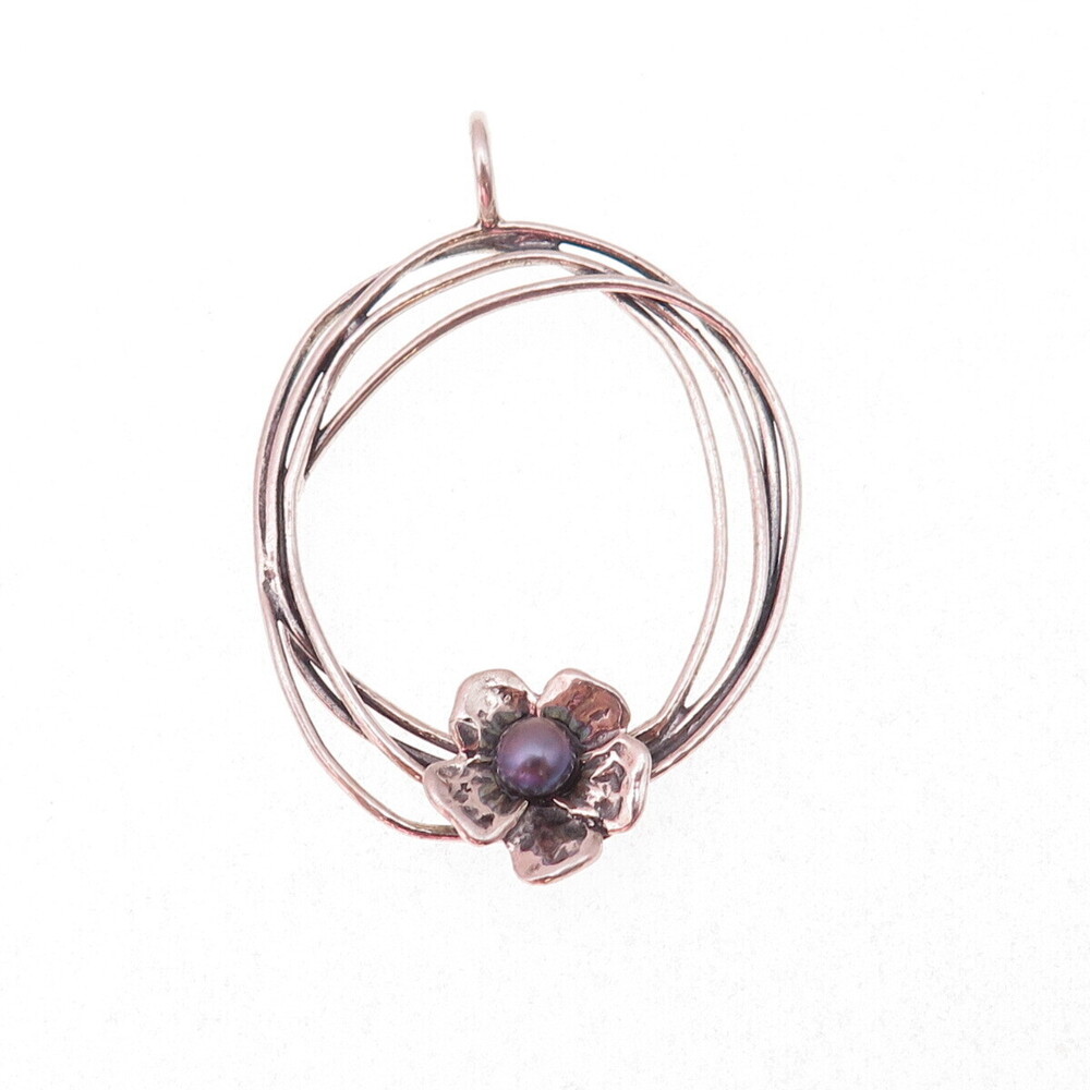 Or Paz PZ 925 Sterling Silver Vintage Israel Real Tahitian Pearl Floral Pendant - Picture 4 of 7
